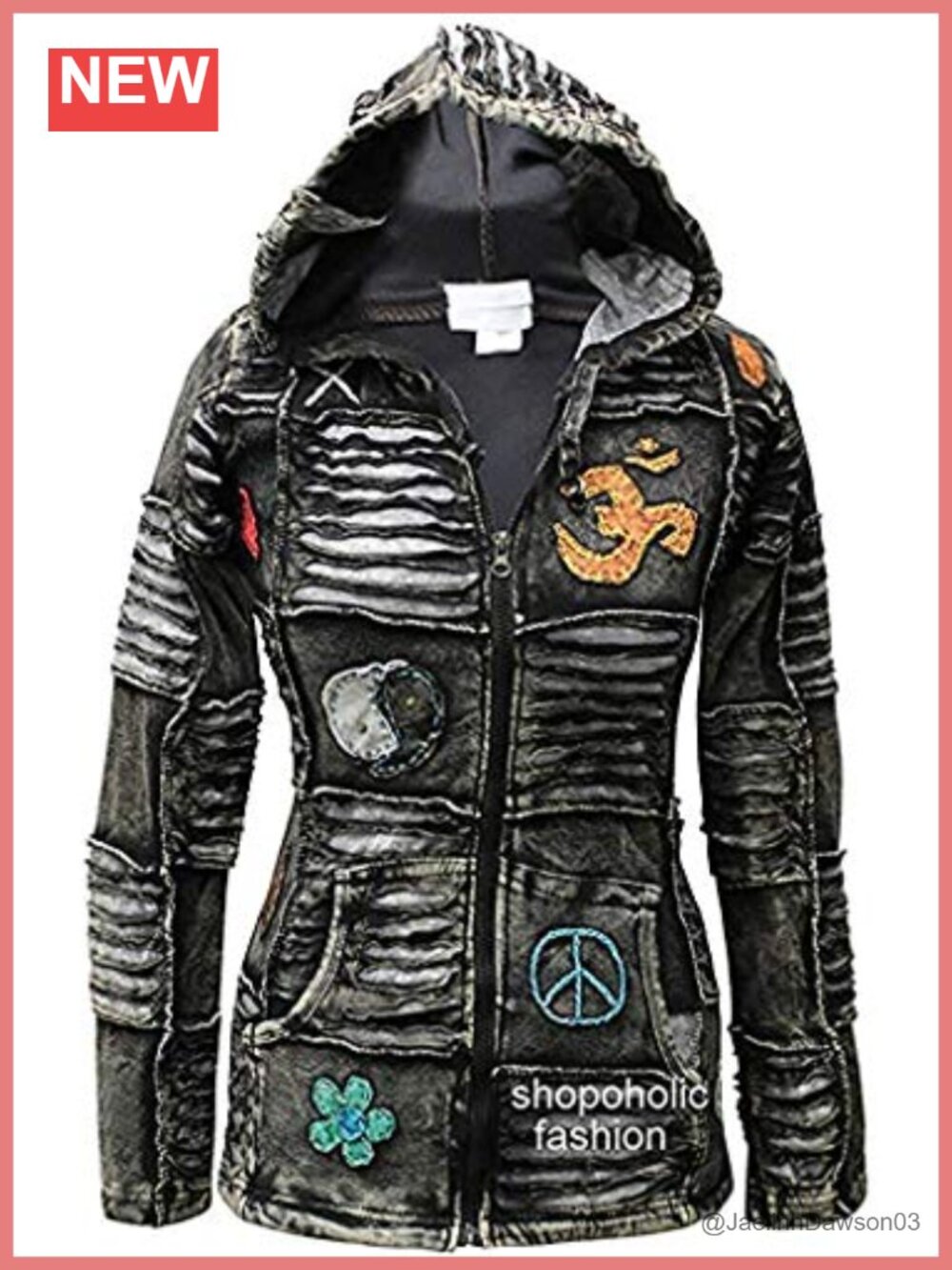 Gothic Razor Cut Stonewashed Zip Up Hoodie